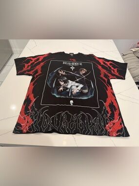Civil Regime Deathnote Black Graphic Tee with Red Flame NWOT